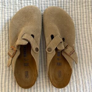 Birkenstock Taupe Suede Clogs